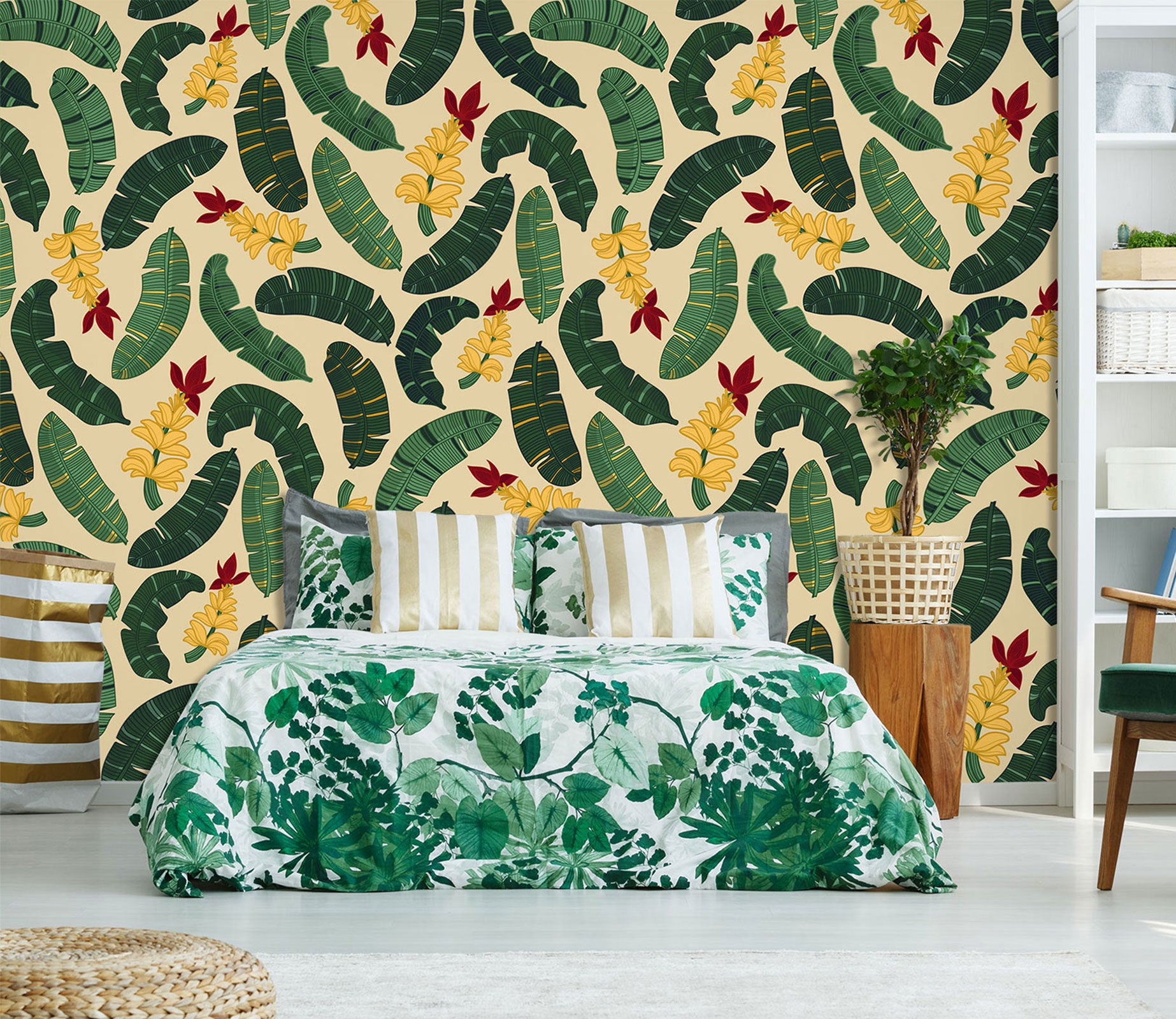 3D Green Leaf Pattern 12069 Kashmira Jayaprakash Wall Mural Wall Murals