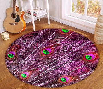 3D Red Peacock Feather 82026 Animal Round Non Slip Rug Mat