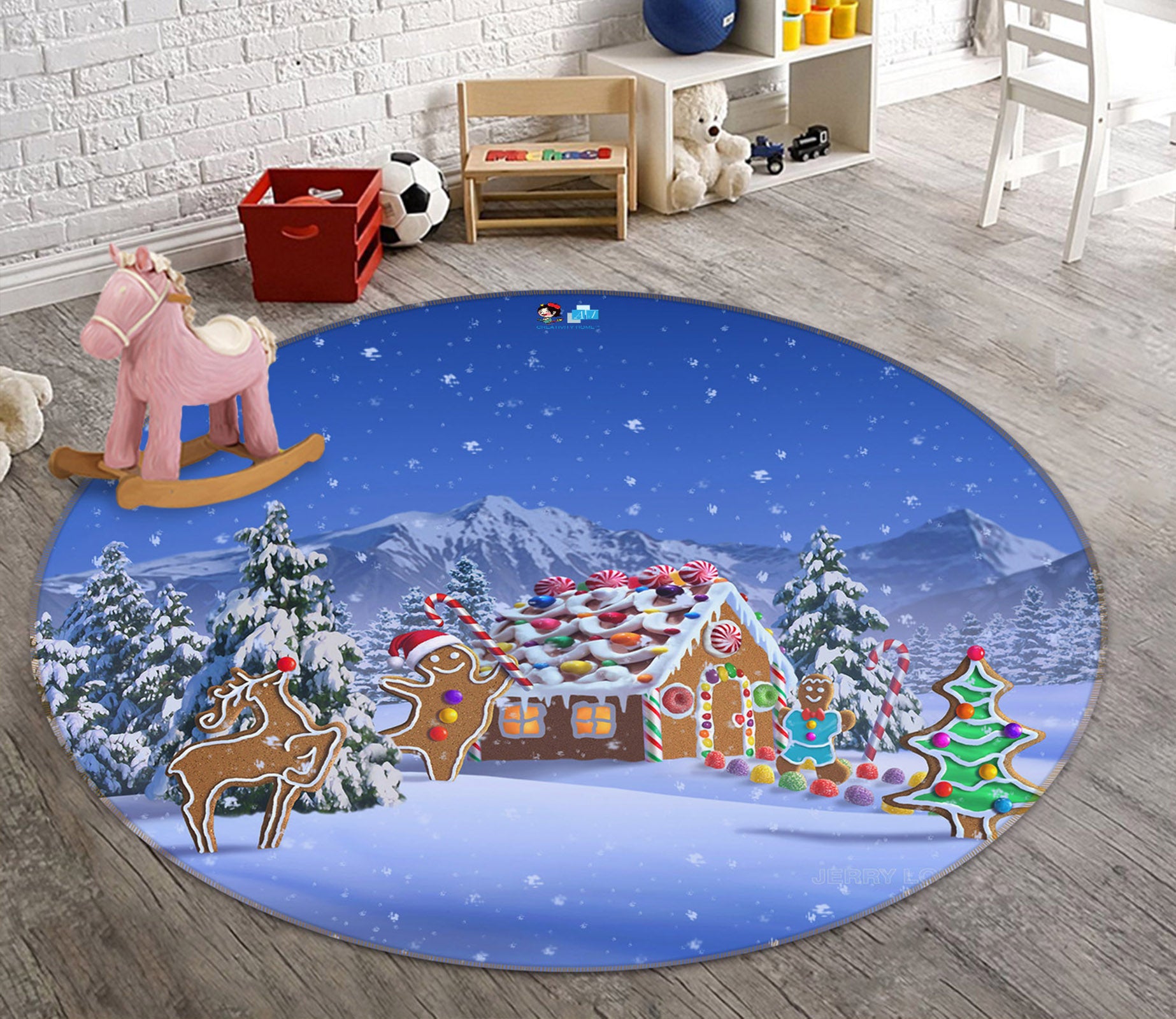 3D Snow House 83131 Jerry LoFaro Rug Round Non Slip Rug Mat