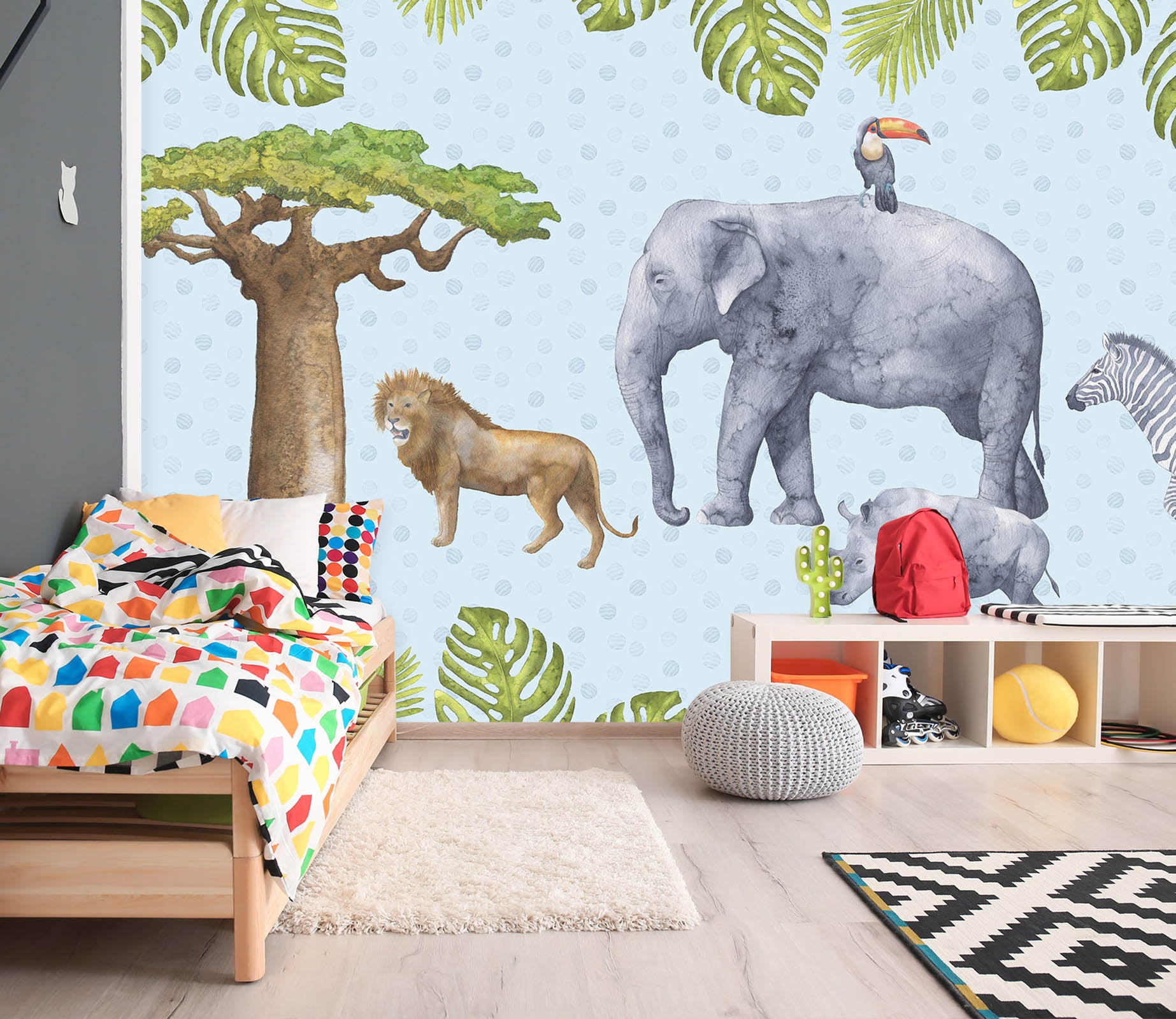 3D Elephant Lion 006 Wall Murals