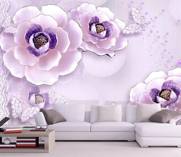 3D Purple Pearl Flower WC728 Wall Murals