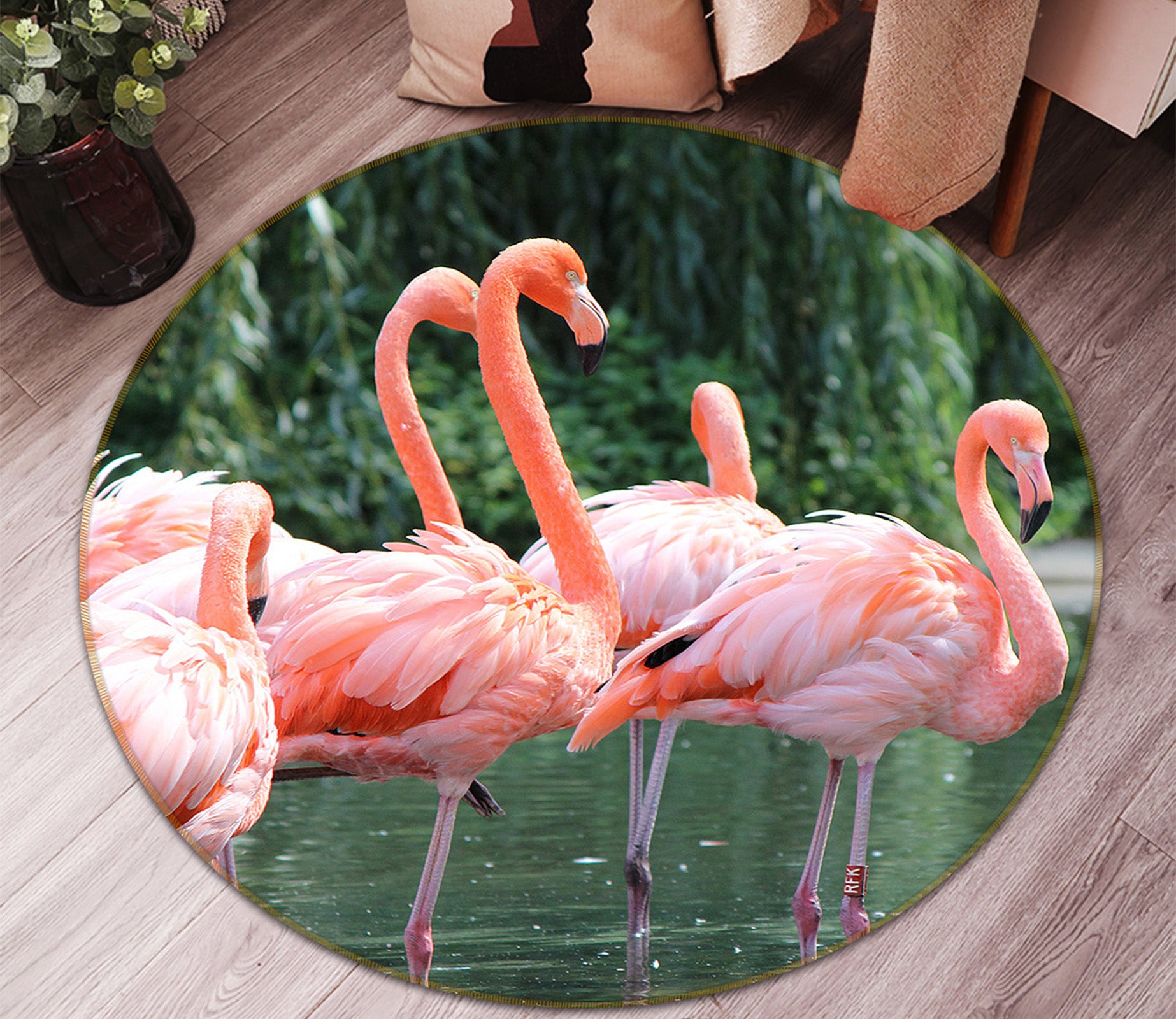 3D Red Flamingo 82219 Animal Round Non Slip Rug Mat