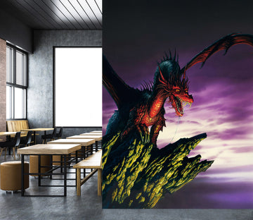 3D Cliff Red Dragon 7099 Ciruelo Wall Mural Wall Murals