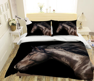 3D Black Horse 059 Bed Pillowcases Quilt