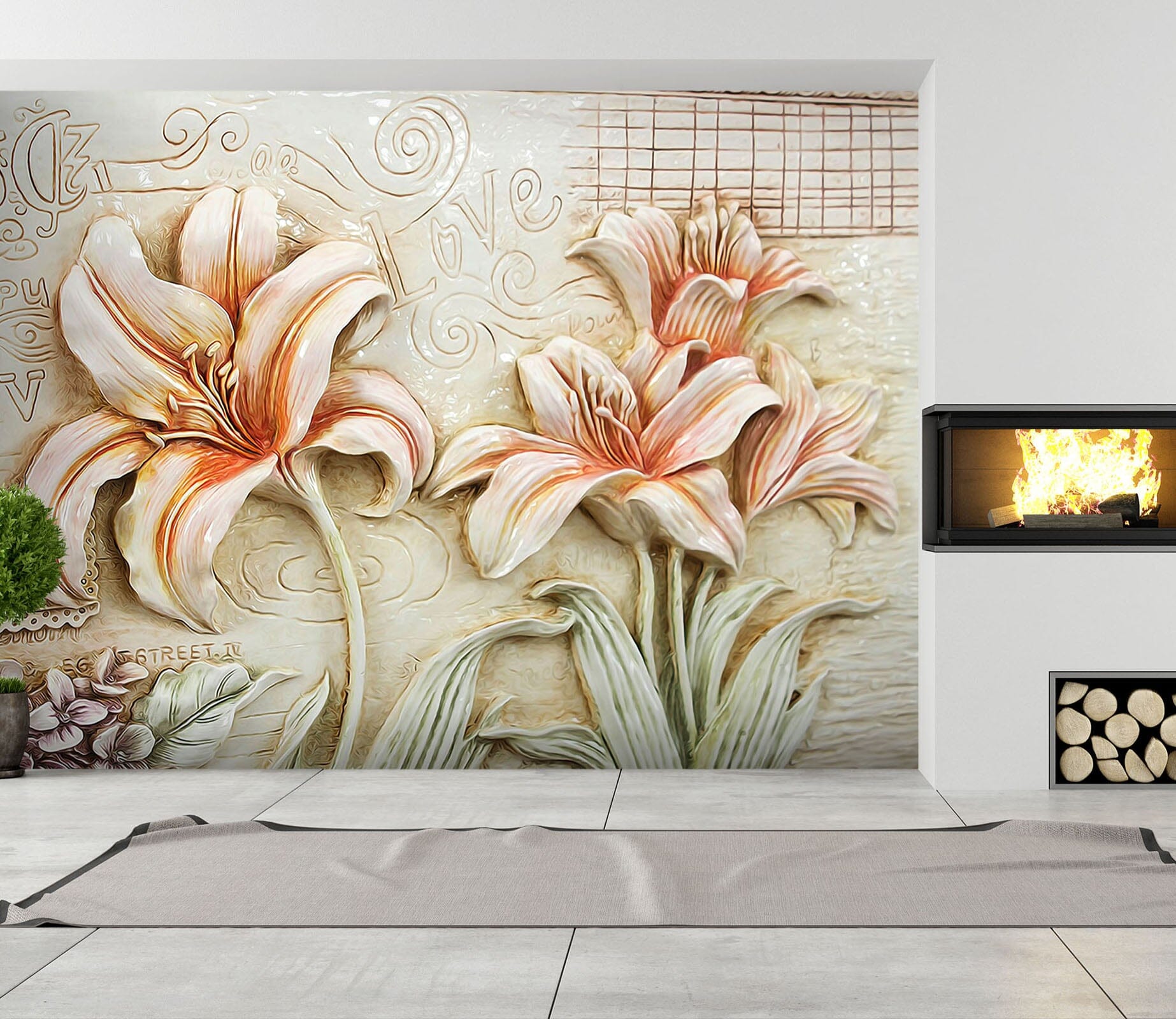 3D Embossed Lily 135 Wall Murals Wallpaper AJ Wallpaper 2 