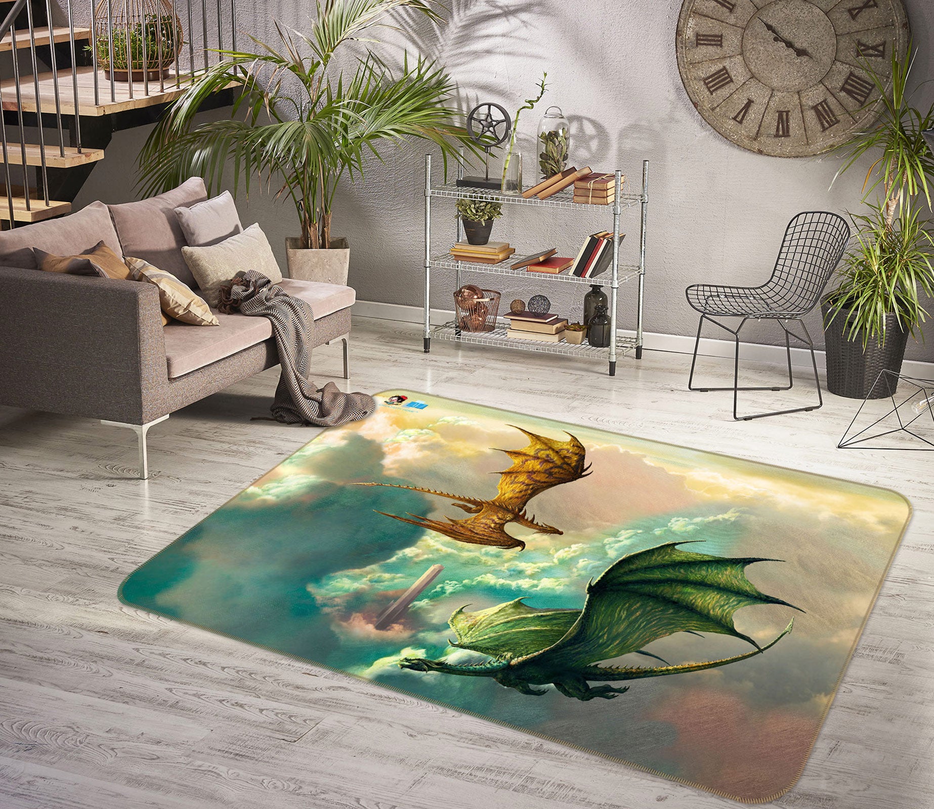 3D Dragon Cloud 5178 Ciruelo Rug Non Slip Rug Mat