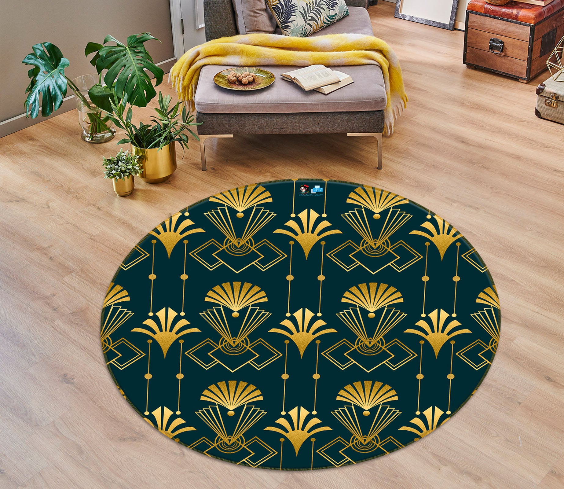 3D Golden Ginkgo Pattern 83048 Andrea haase Rug Round Non Slip Rug Mat