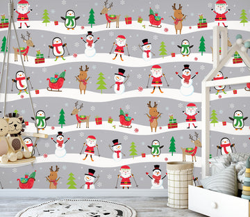 3D Snowman Penguin Deer Pattern 58007 Wall Murals