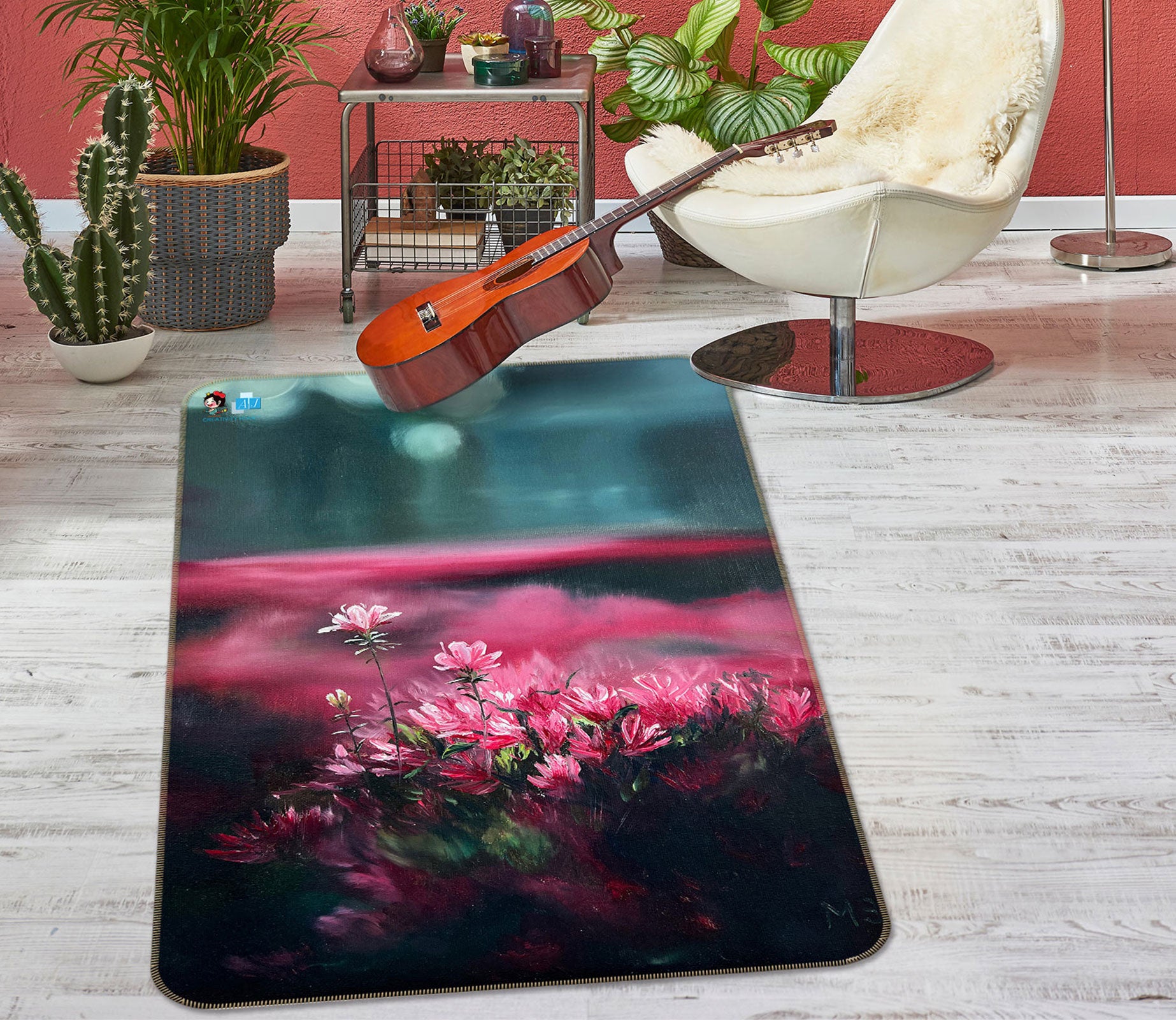 3D Pink Flowers 9707 Marina Zotova Rug Non Slip Rug Mat