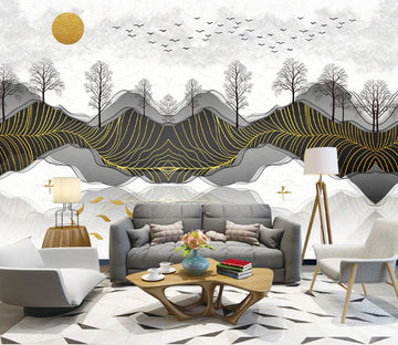 3D Black Tree Mountain WC1920 Wall Murals