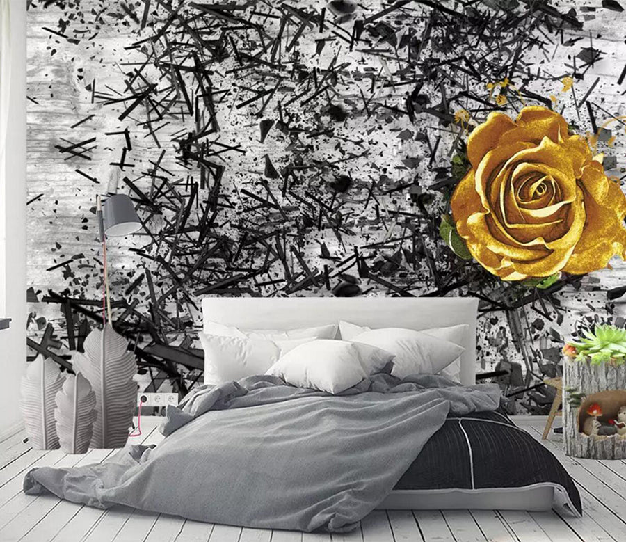 3D Golden Rose WC489 Wall Murals