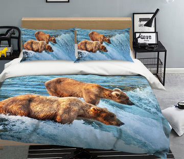 3D Waterfall Bear 003 Bed Pillowcases Quilt