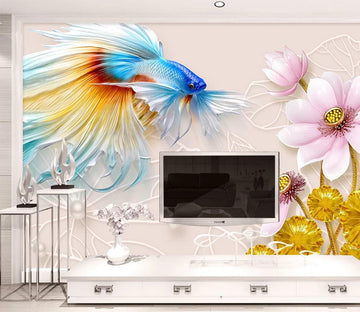 3D Color Koi Lotus WC500 Wall Murals