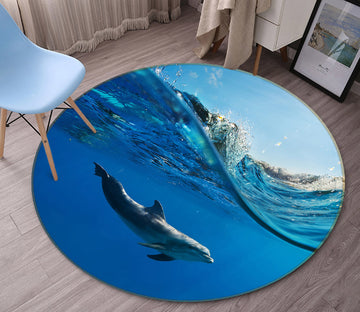 3D Seabed Dolphin 38021 Animal Round Non Slip Rug Mat