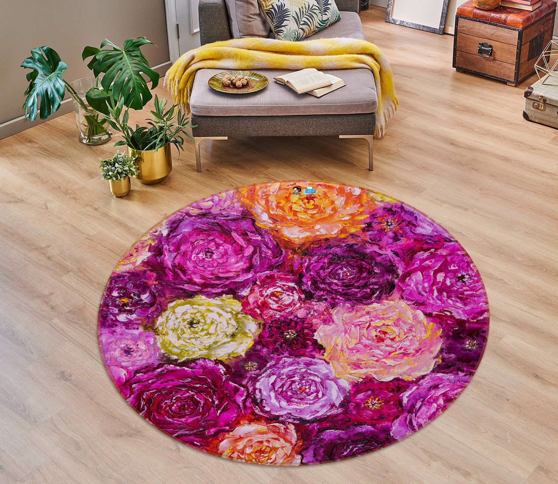 3D Bright Flowers 895 Skromova Marina Rug Round Non Slip Rug Mat