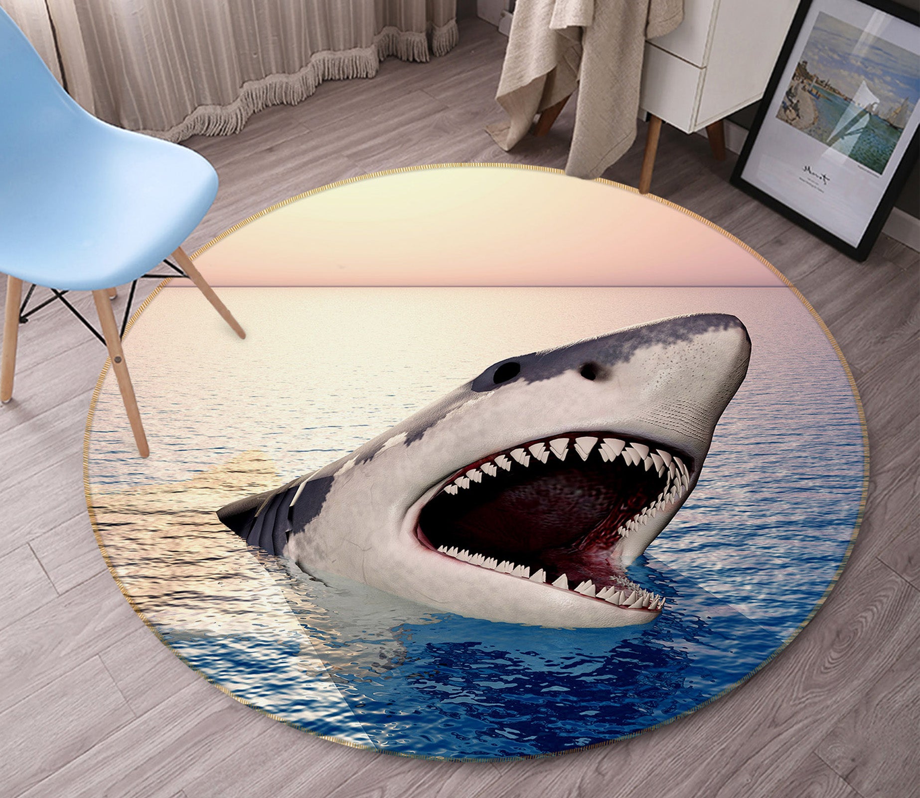 3D Shark 82033 Animal Round Non Slip Rug Mat