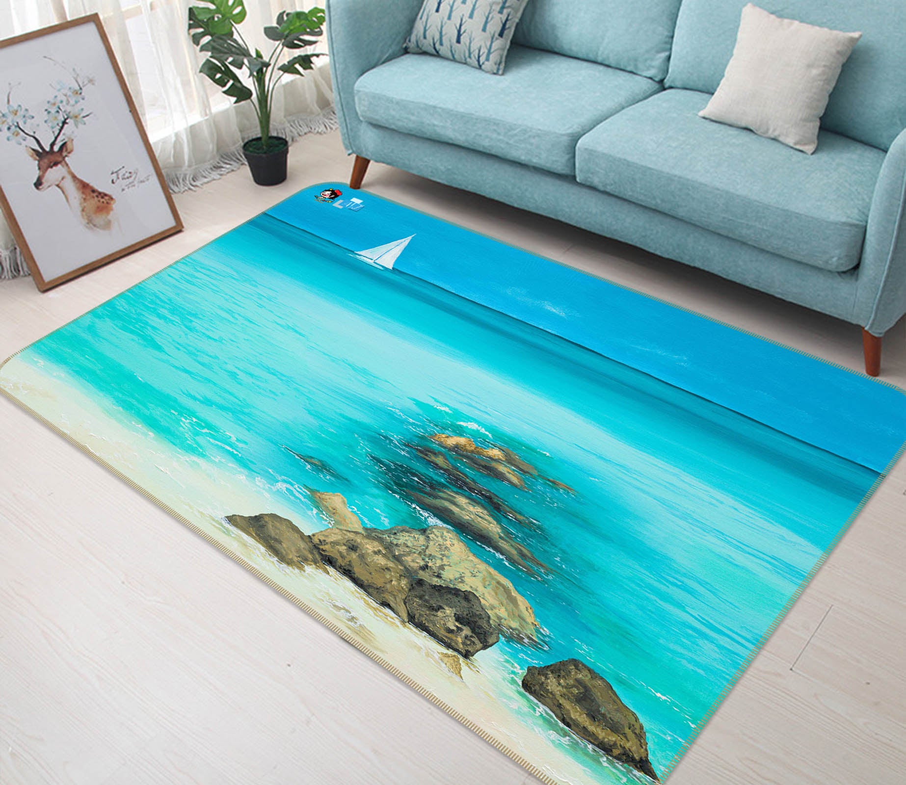 3D Blue Seawater 1883 Marina Zotova Rug Non Slip Rug Mat