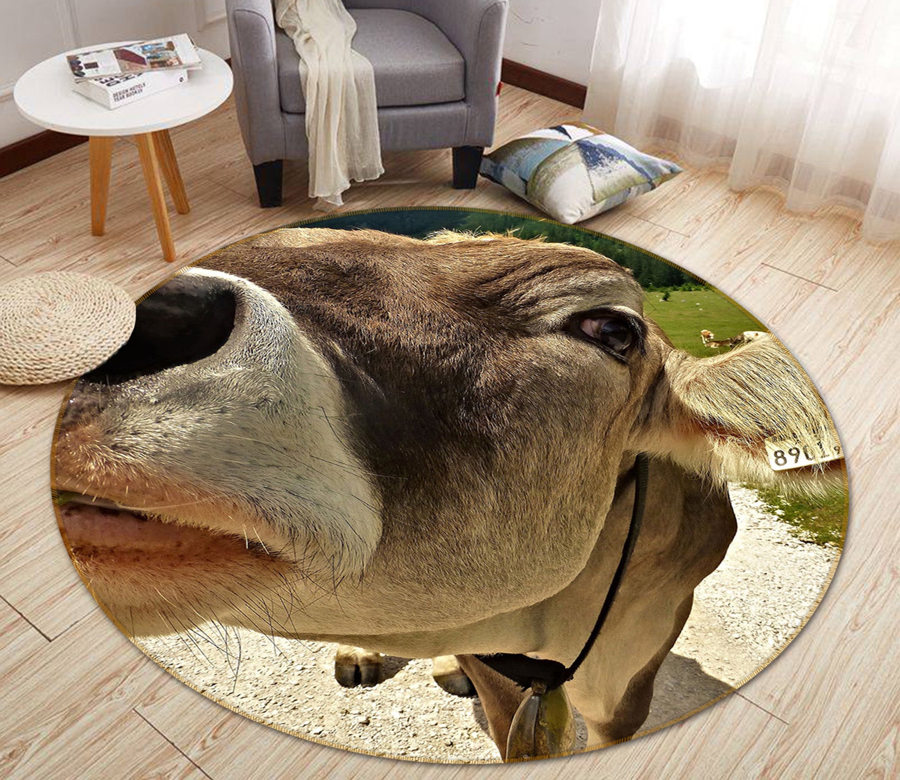 3D Cows 82207 Animal Round Non Slip Rug Mat