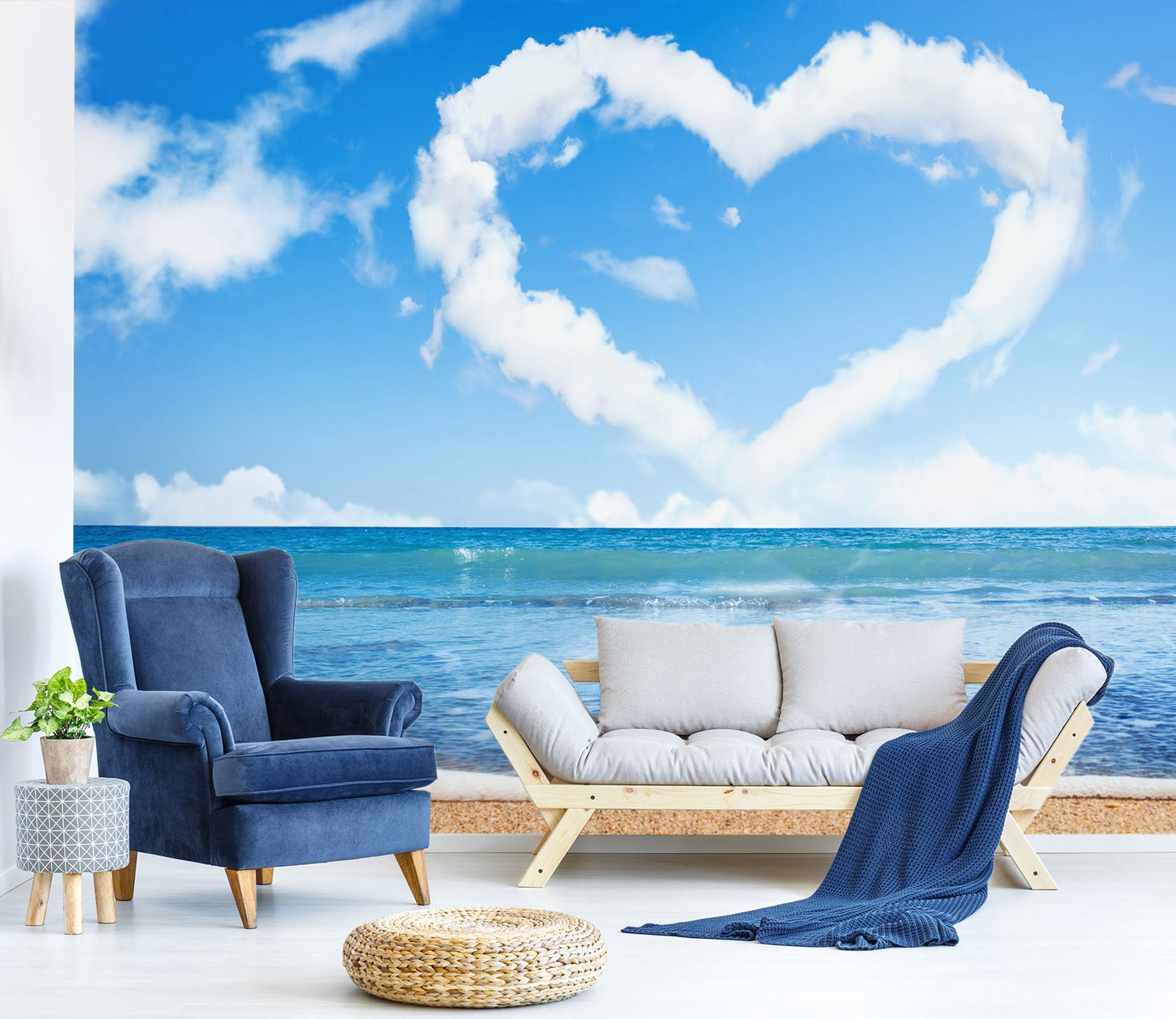 3D Sea Heart Cloud 58127 Wall Murals