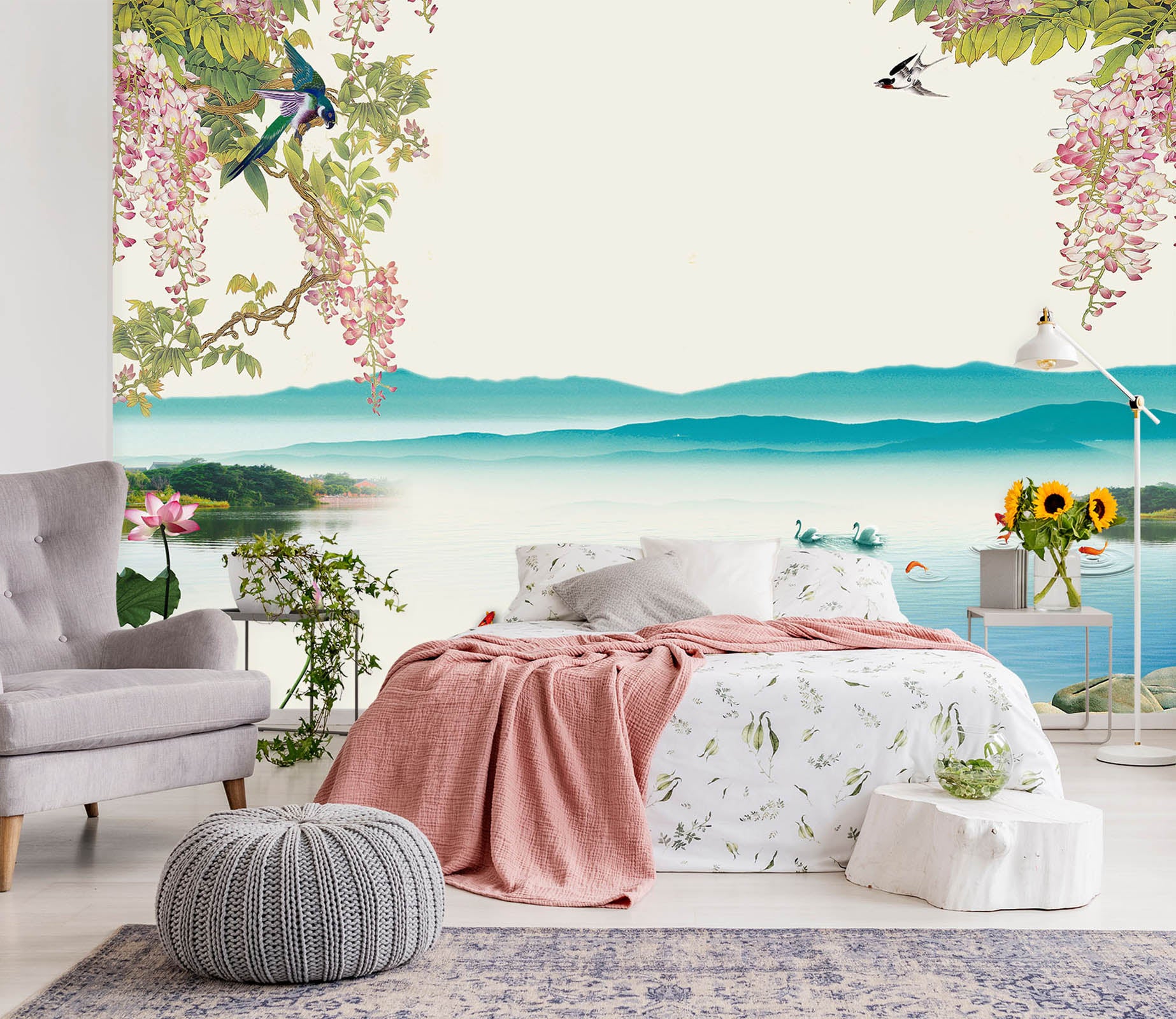 3D Flower Bird 1594 Wall Murals