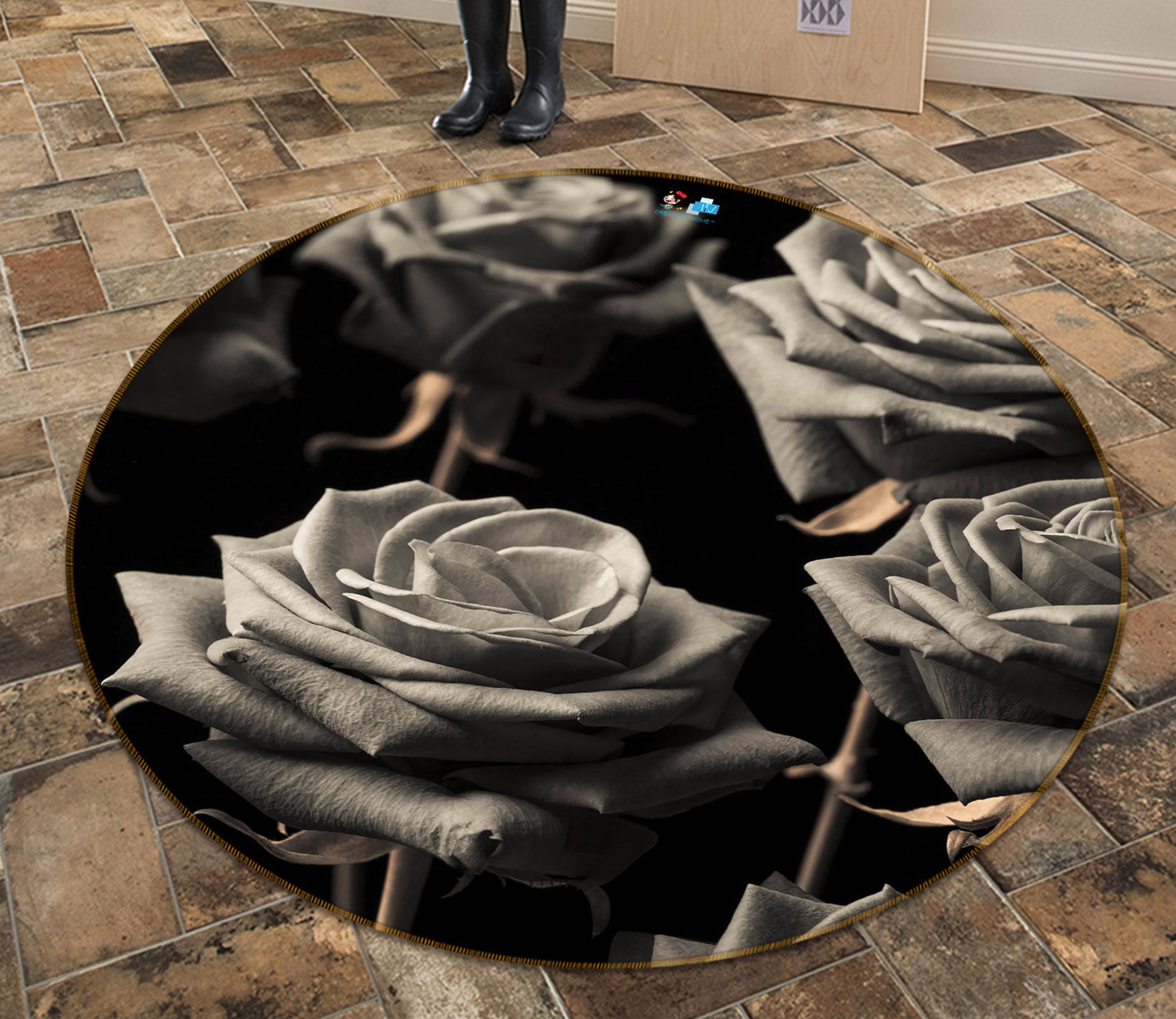 3D Retro Rose 7317 Assaf Frank Rug Round Non Slip Rug Mat