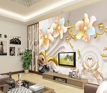 3D Swan Goldfish WC693 Wall Murals