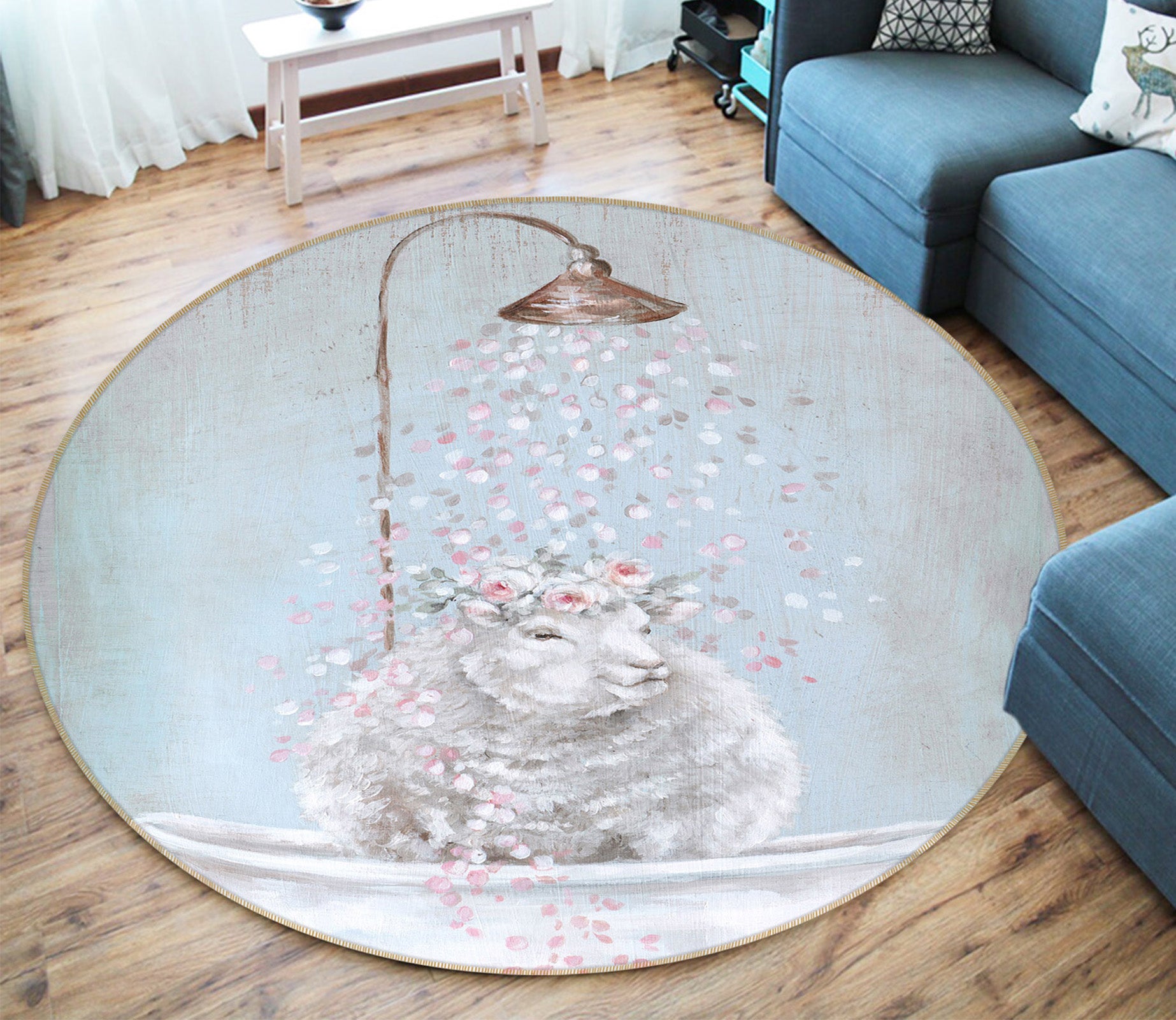 3D Shower Sheep 1114 Debi Coules Rug Round Non Slip Rug Mat