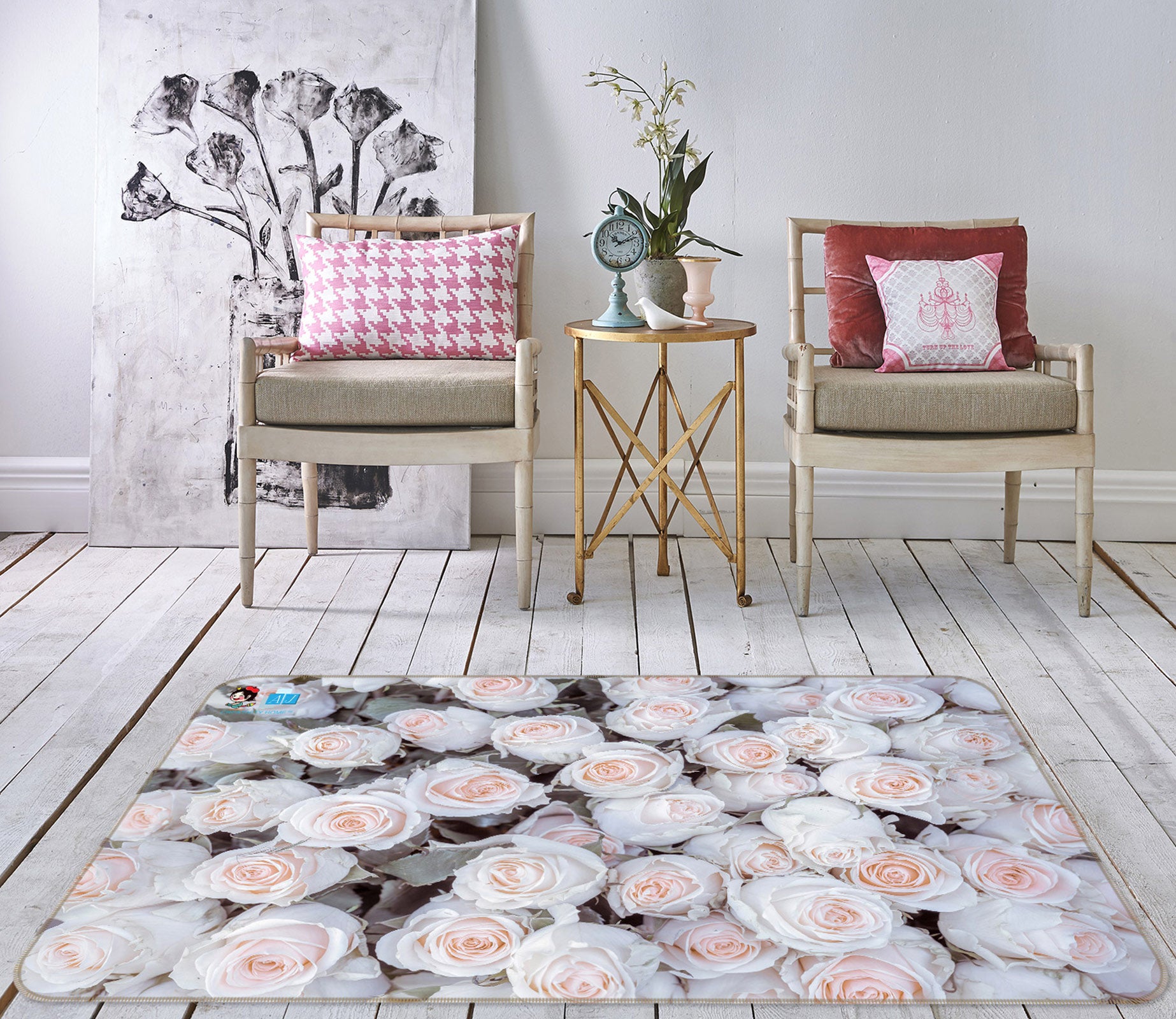 3D Rose Bouquet 6871 Assaf Frank Rug Non Slip Rug Mat