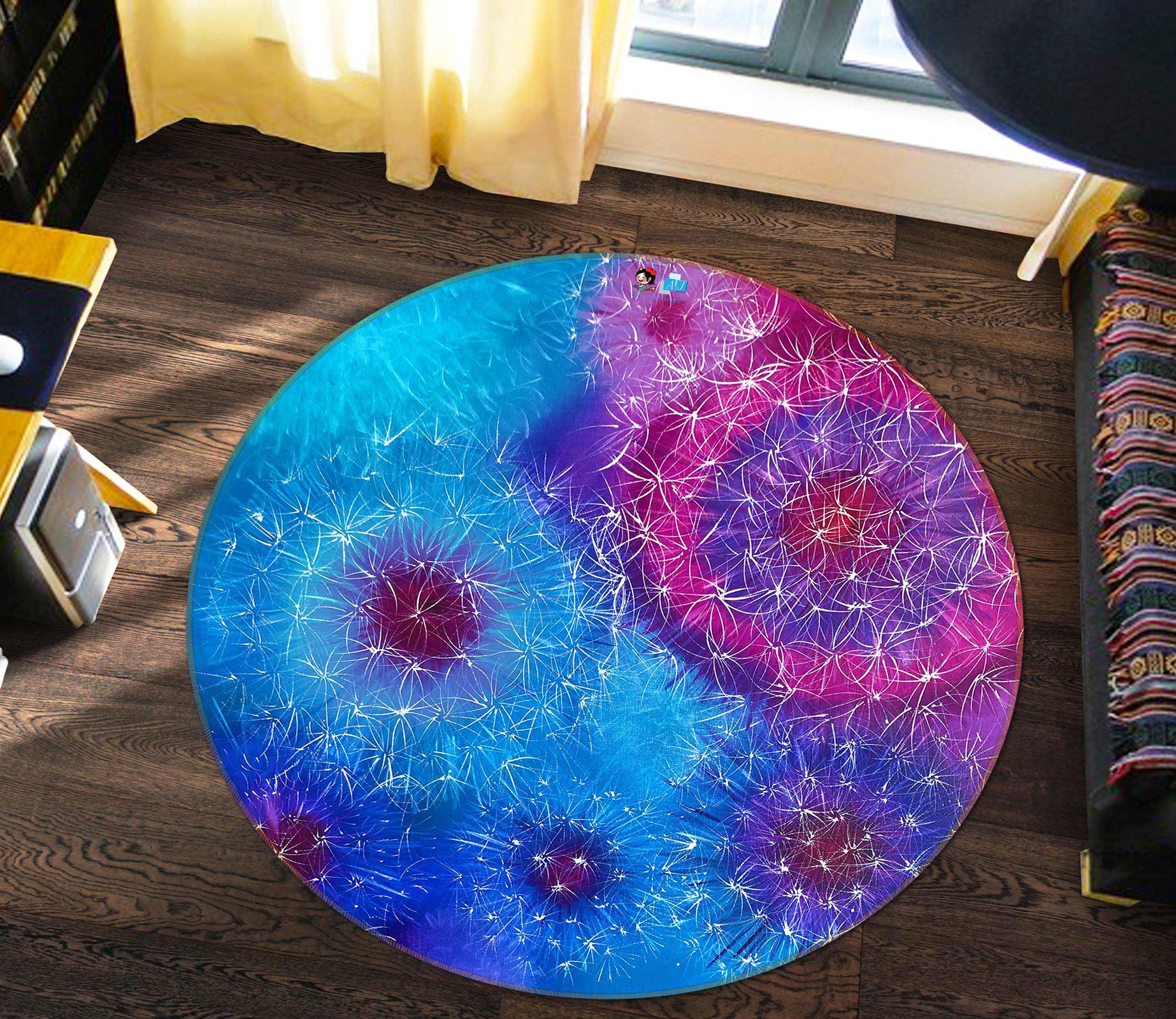 3D Purple Dandelion 764 Skromova Marina Rug Round Non Slip Rug Mat