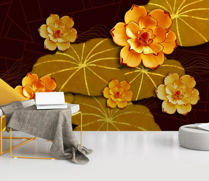 3D Golden Lotus 1969 Wall Murals Wallpaper AJ Wallpaper 2 