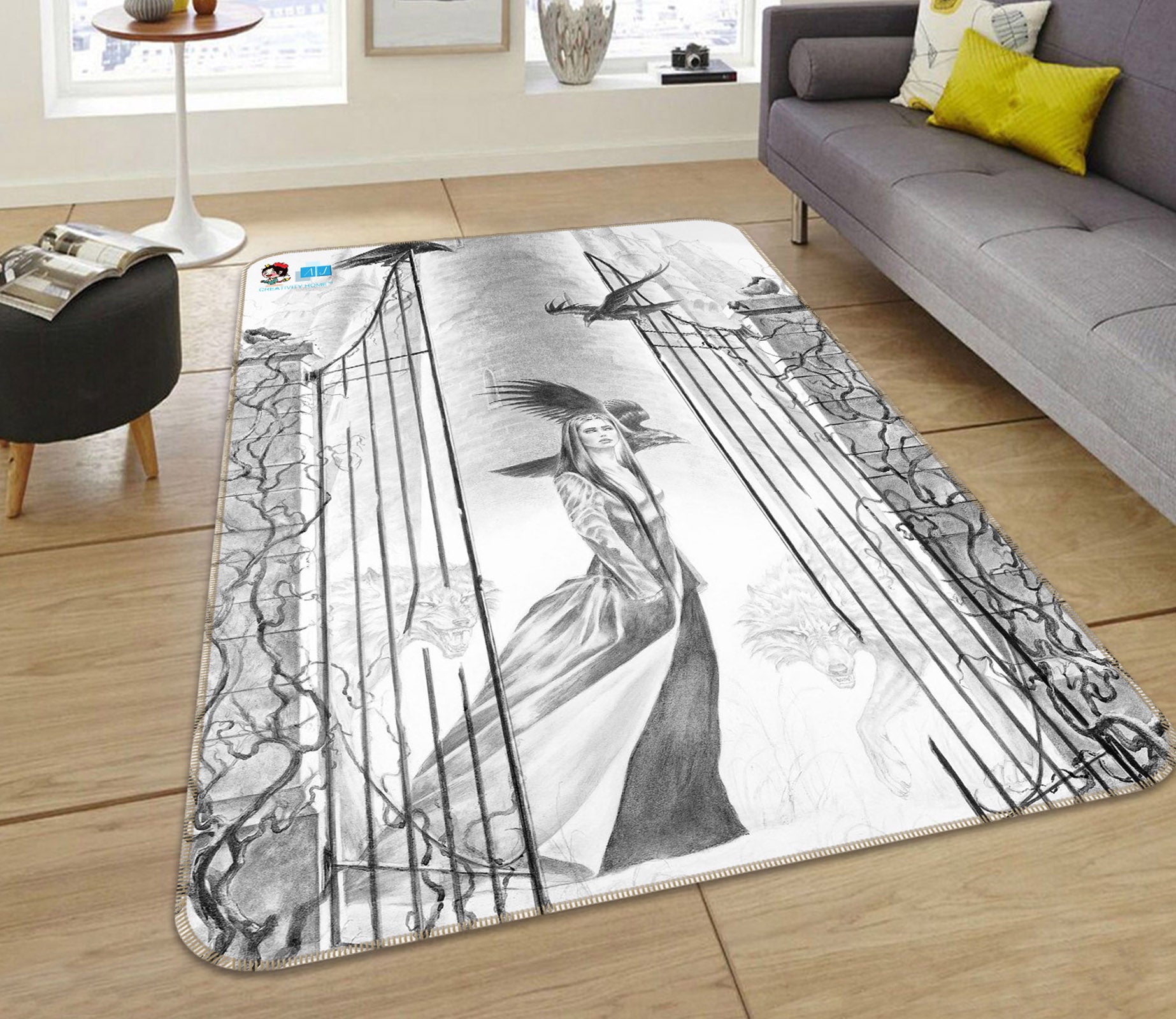 3D Sketch Woman 8225 Ruth Thompson Rug Non Slip Rug Mat