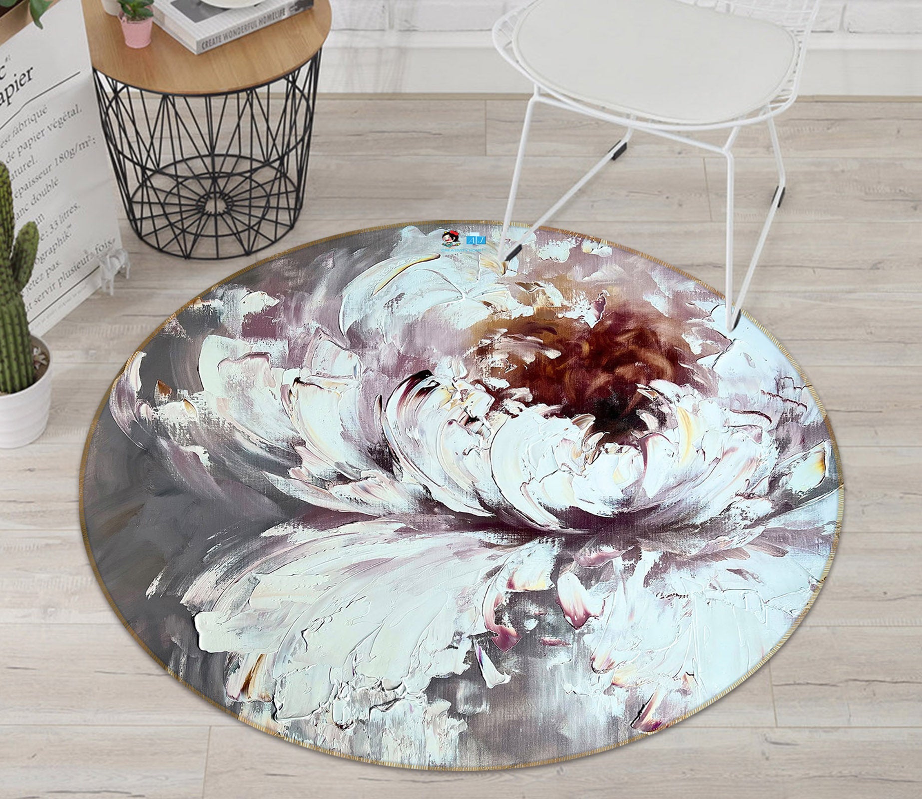 3D Watercolor Flowers 3901 Skromova Marina Rug Round Non Slip Rug Mat