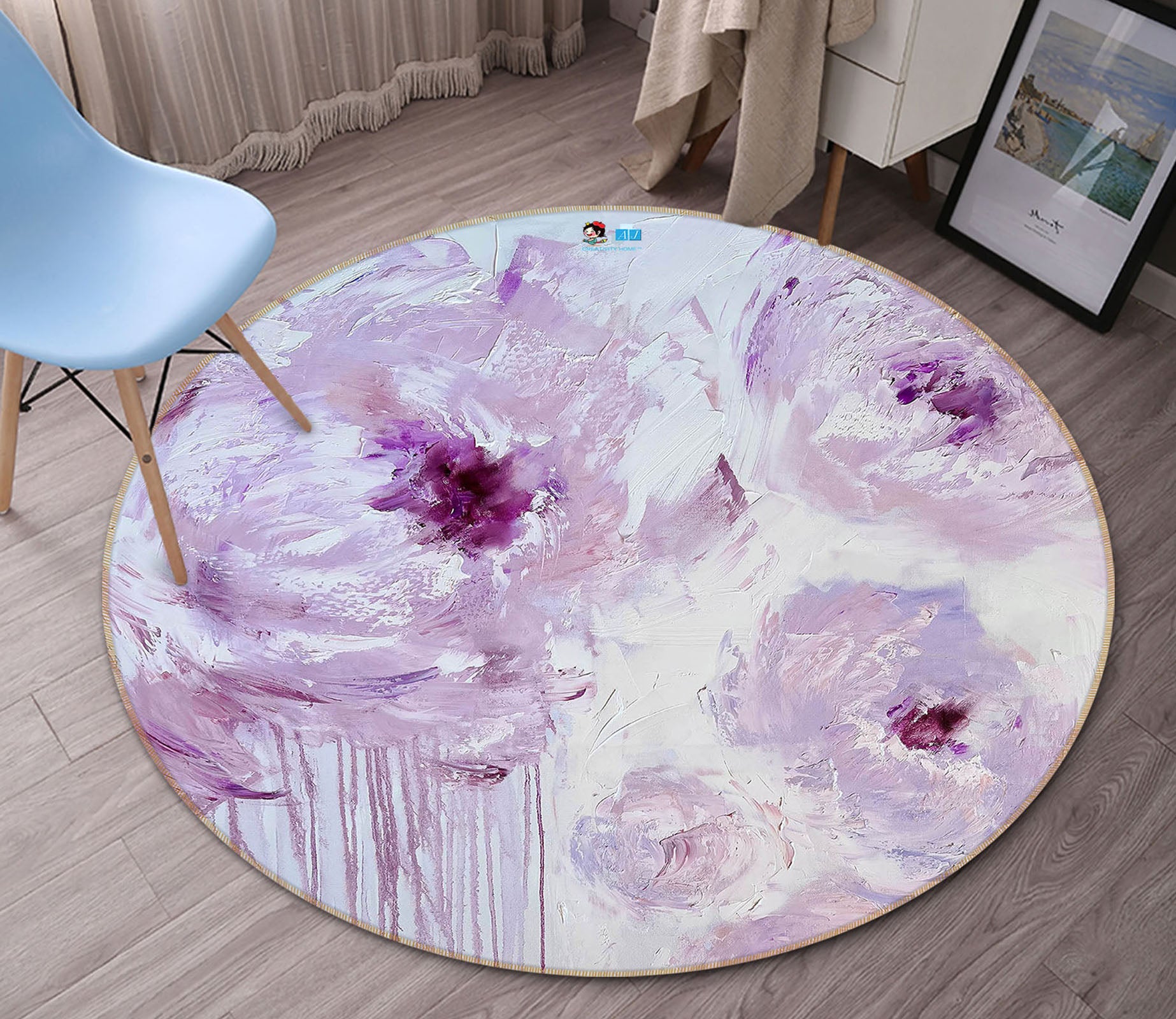 3D Pink Flowers 3871 Skromova Marina Rug Round Non Slip Rug Mat