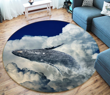 3D Sky Clouds Whale 82056 Animal Round Non Slip Rug Mat