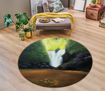 3D Grotto Flowing Water 18134 Marina Zotova Rug Round Non Slip Rug Mat