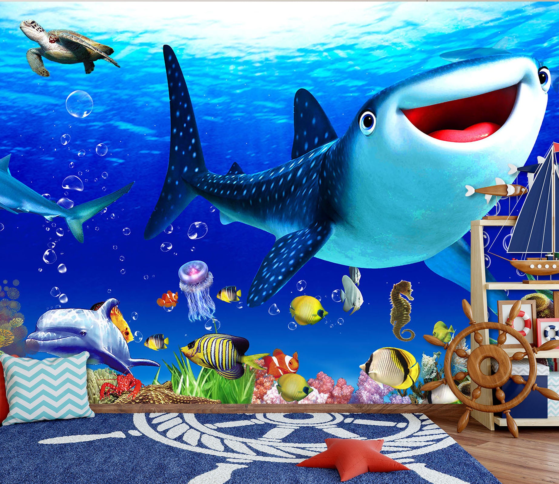 3D Shark Dolphin 196 Wall Murals