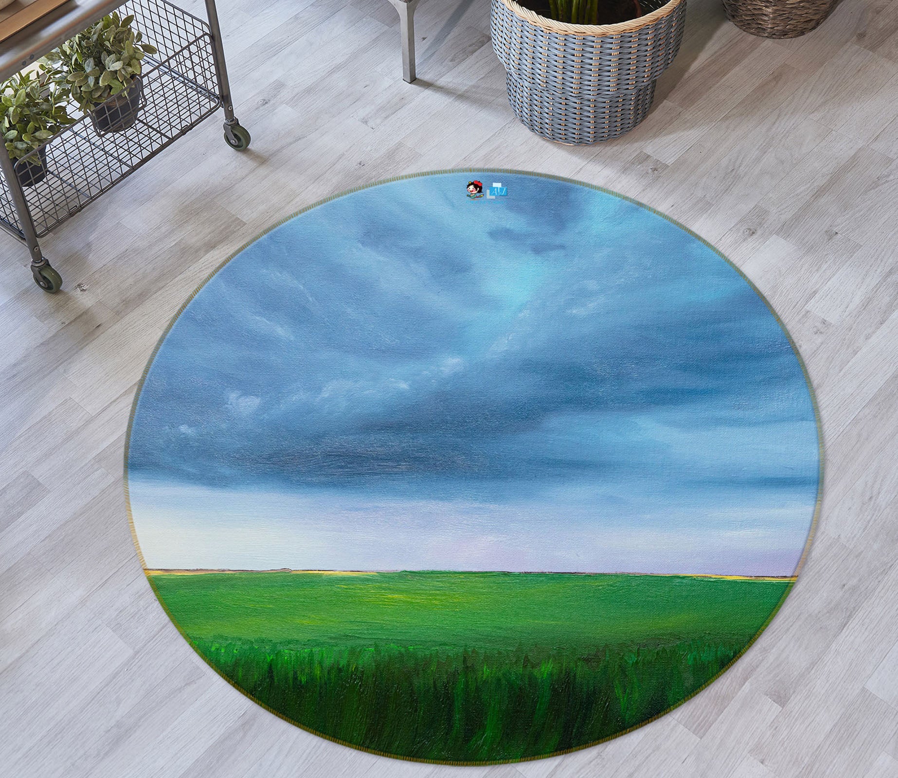 3D Grass Sky 18158 Marina Zotova Rug Round Non Slip Rug Mat