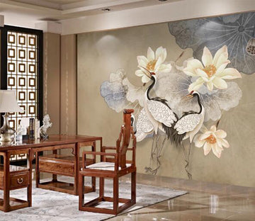 3D White Crane Lotus WC1505 Wall Murals