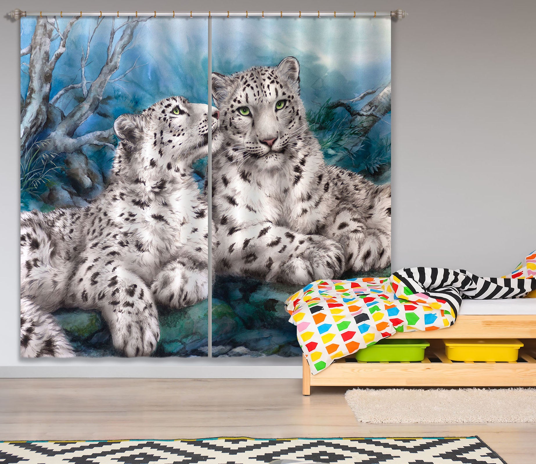 3D White Tiger 9080 Kayomi Harai Curtain Curtains Drapes