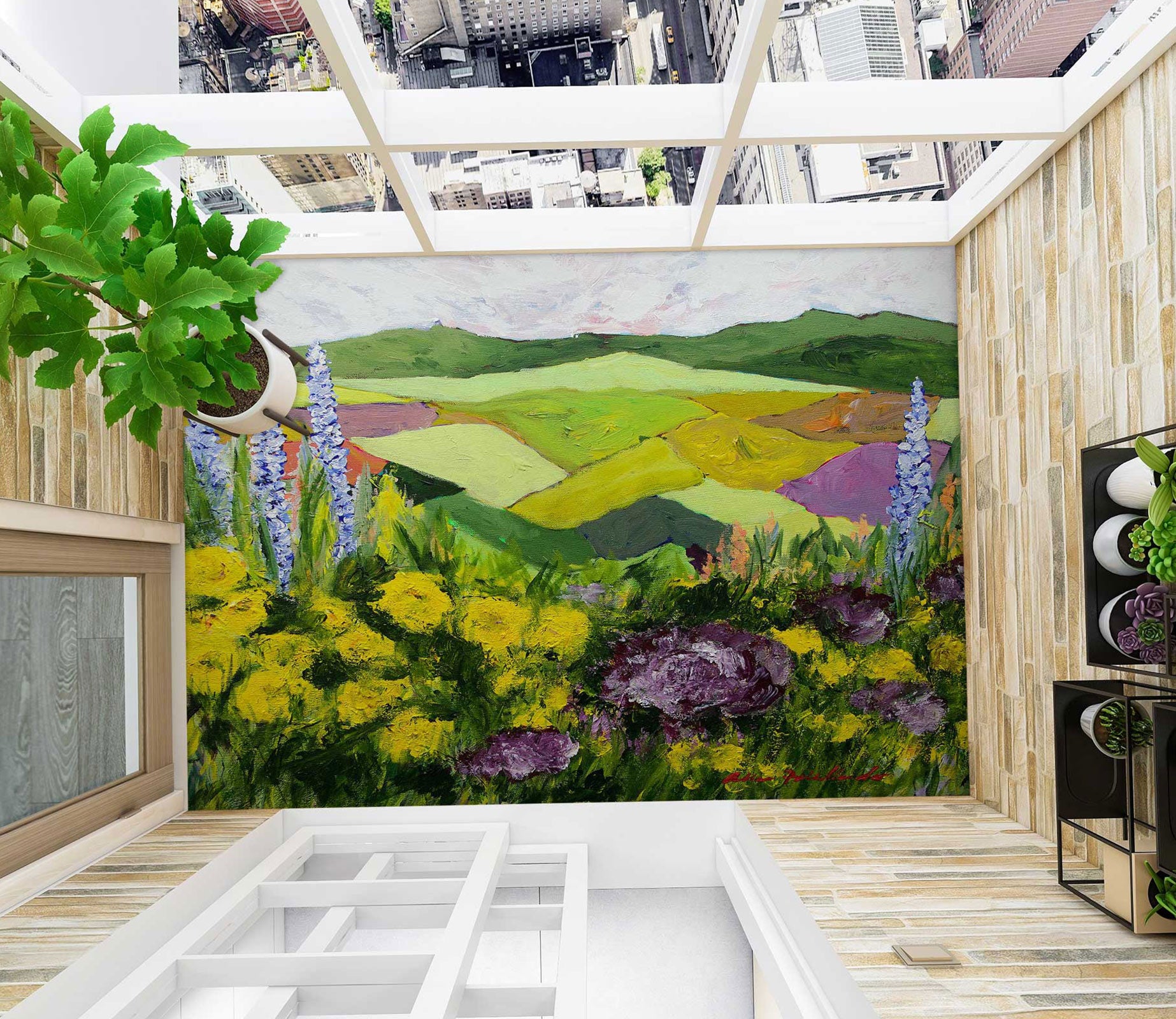 3D Flower Bush Lawn Hillside 9659 Allan P. Friedlander Floor Mural