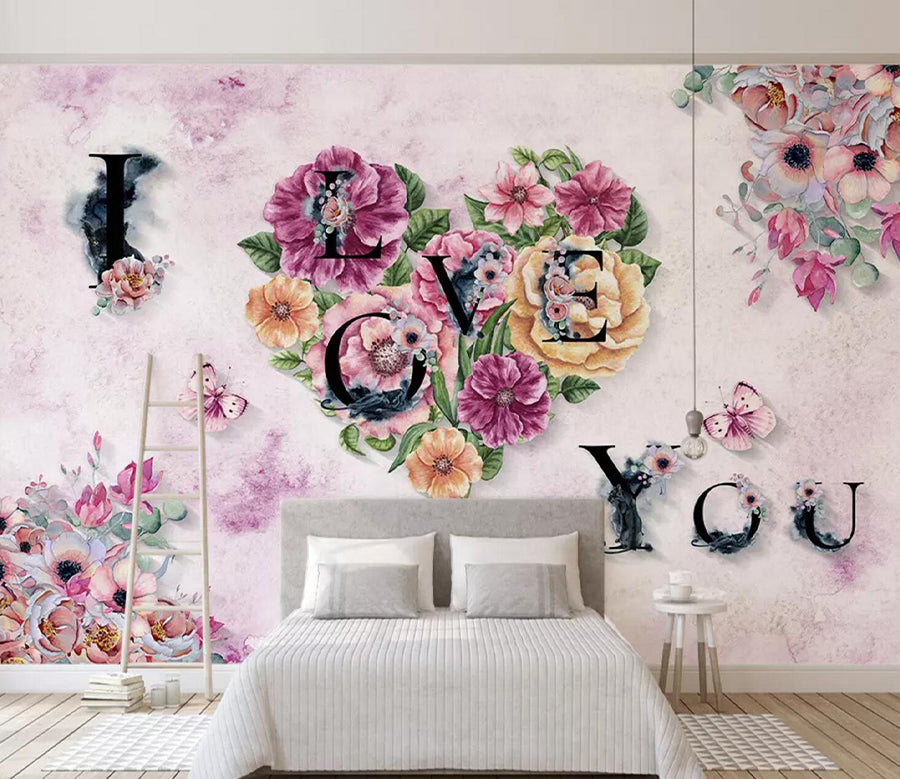 3D Heart Flower Butterfly WC699 Wall Murals