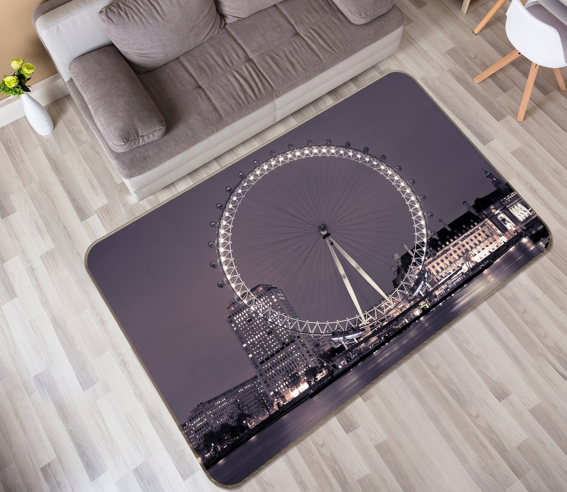 3D Black Gray Ferris Wheel 83211 Assaf Frank Rug Non Slip Rug Mat