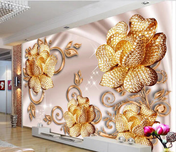 3D Golden Flower WC467 Wall Murals