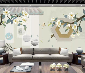 3D Tile House Flower WC1968 Wall Murals