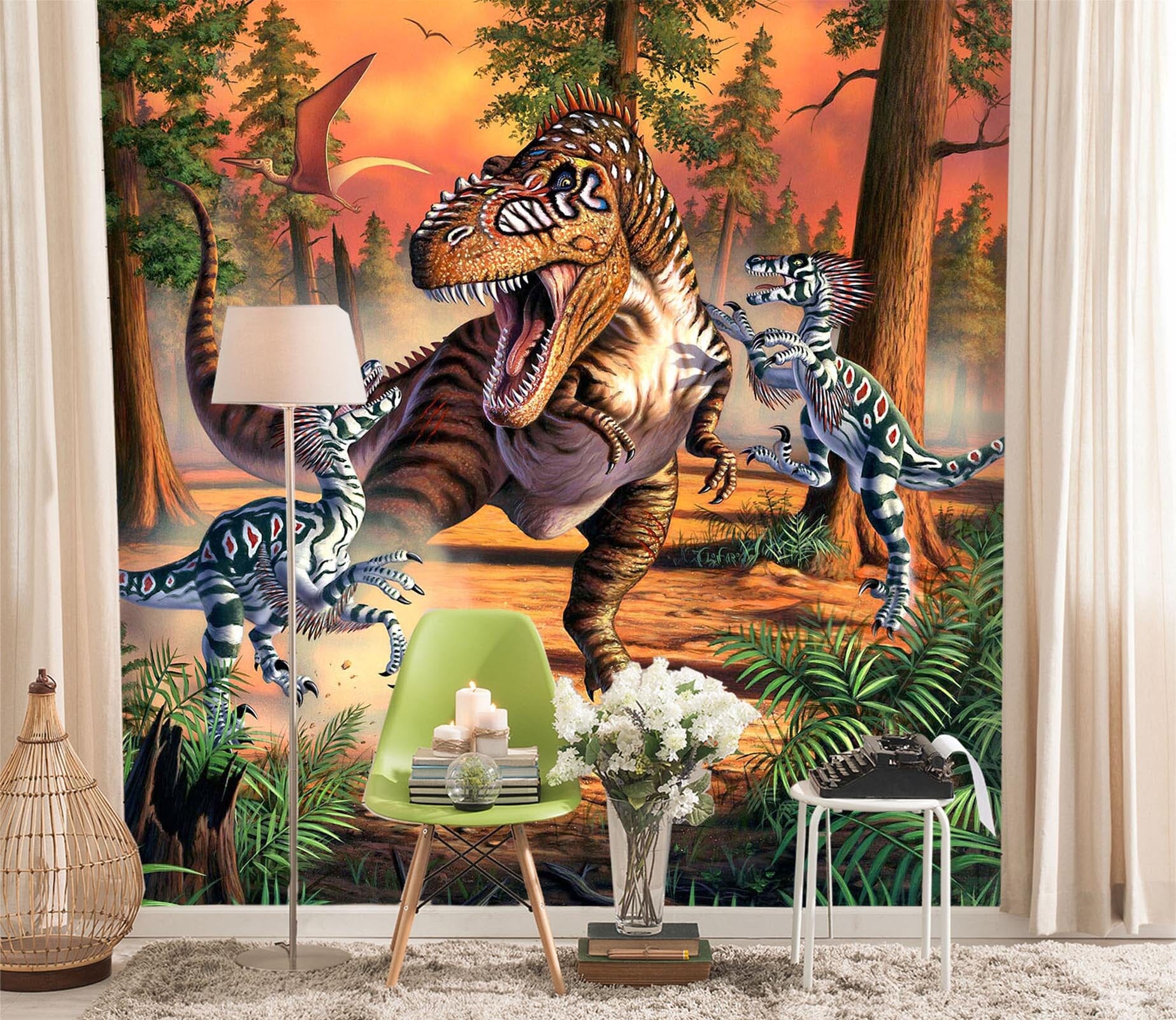 3D Dino Battle 1406 Jerry LoFaro Wall Mural Wall Murals Wallpaper AJ Wallpaper 2 