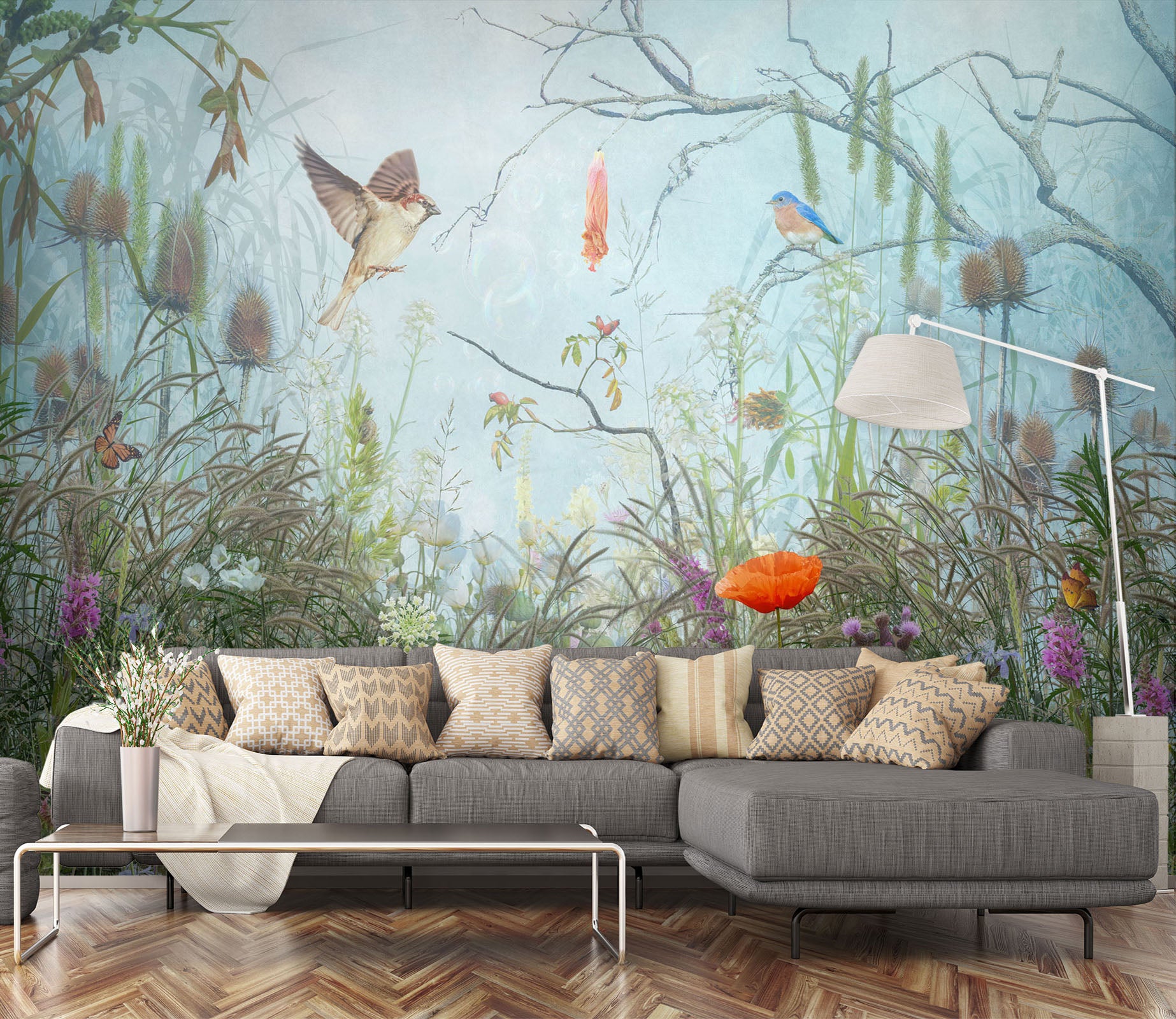 3D Garden Bird Grass 5215 Beth Sheridan Wall Mural Wall Murals