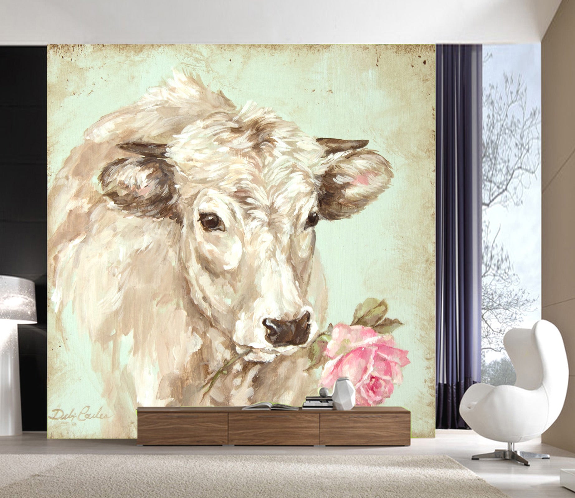 3D Flowers Cattle 3159 Debi Coules Wall Mural Wall Murals