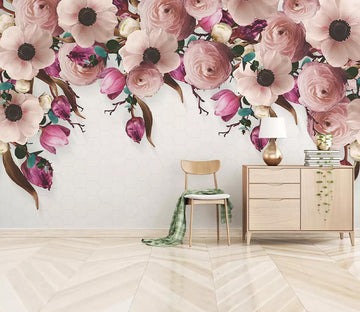 3D Lush Pink Flowers WC401 Wall Murals