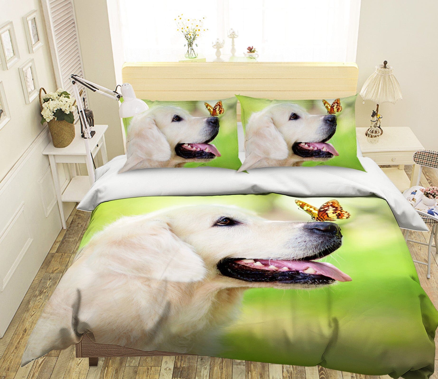 3D Butterfly Dog 1913 Bed Pillowcases Quilt Quiet Covers AJ Creativity Home 