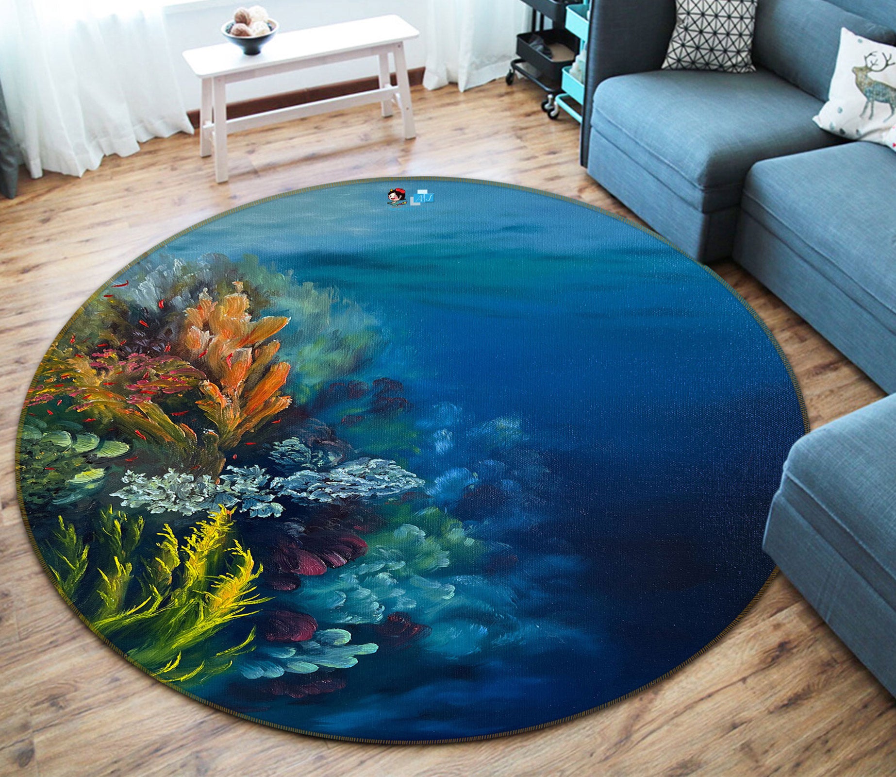 3D Coral Sea 9723 Marina Zotova Rug Round Non Slip Rug Mat